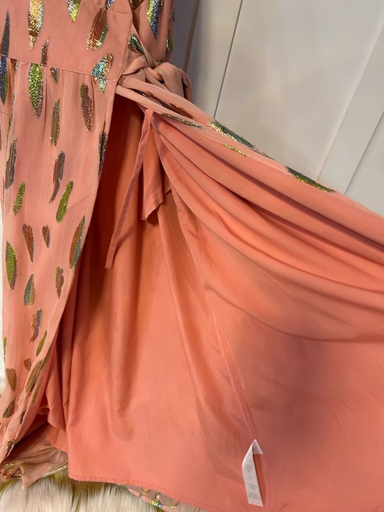 Ciebon Whitney Metallic Print Wrap Dress in a peach or rose-tone - Picture 6 of 9